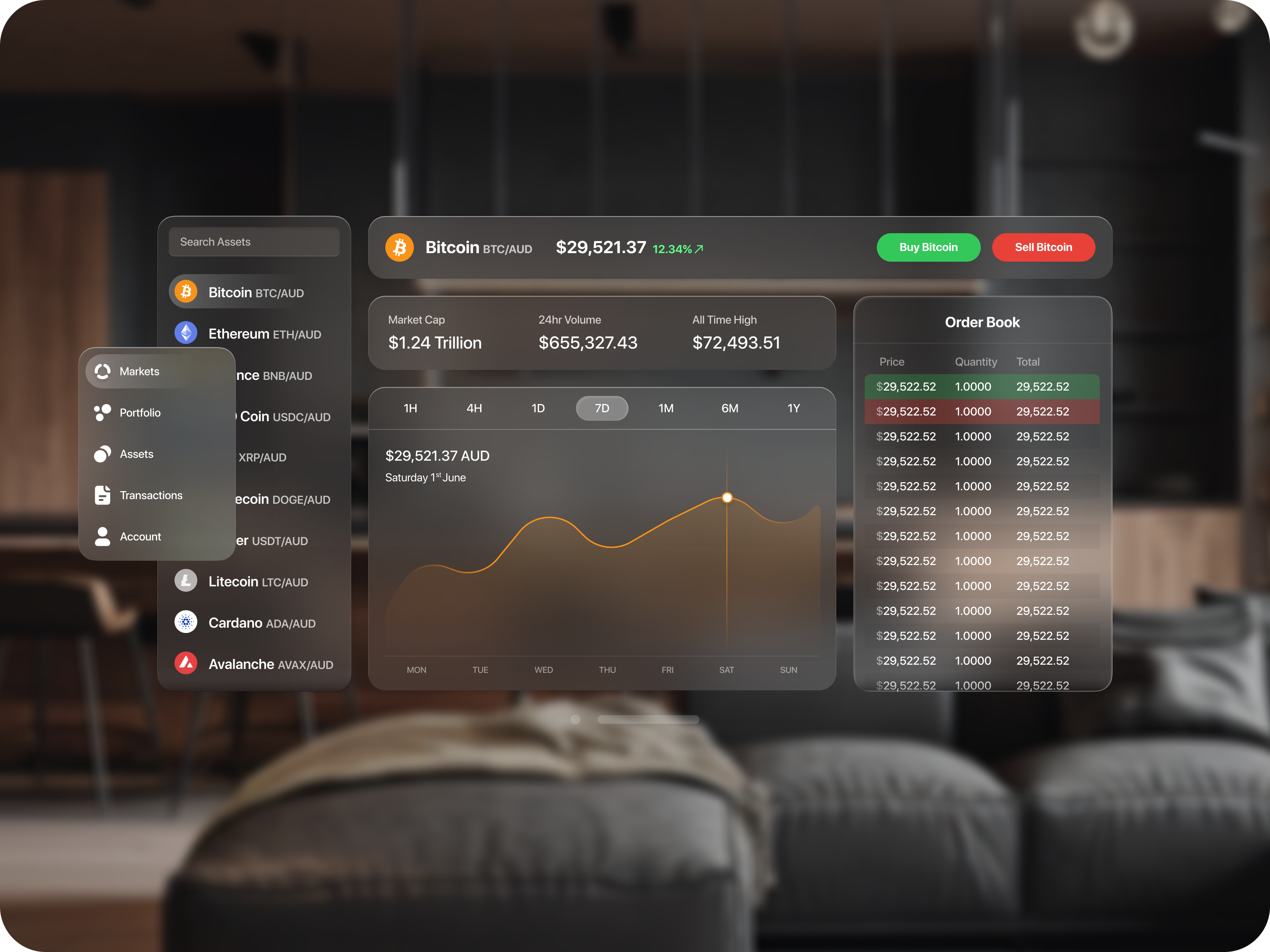 Crypto Dashboard UI | Spatial Design apple vision pro blockchain crypto product design spatial design ui ux