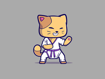 Karate Cat Sensei animal branding cartoon cat cute design fighter gi graphic design illustration jiujitsu karate kids kitty logo ui ux vector