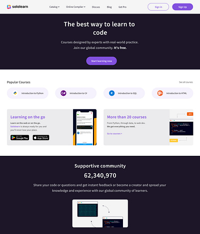 Sololearn Website redesign design edtech education programming tech ui uiux ux web web design