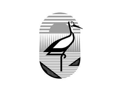 Stork abstract bird brand designer clean emblem geometric illustration lake logo logo designer plants river river wildlife sign stork sun symbol vector vector illustration water