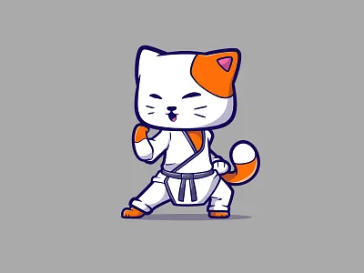The Adorable Karate Cat Cartoon Character branding cartoon cat cute design gi graphic design illustration jiujitsu judo karate kids kitty logo ui ux vector