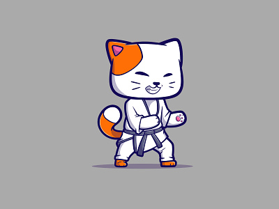 Meet the Cartoon Cat Mastering Self-Defense animal branding cartoon cat cute design graphic design illustration jiujitsu karate kids kitty logo martialart ui ux vector