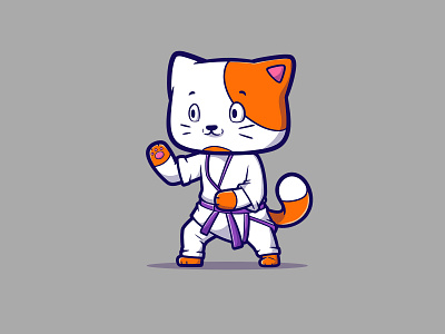 A Cute Cartoon Cat Training in Martial Arts branding cartoon cat cute design fighter graphic design illustration karate kids kitty learning logo martialart school ui vector