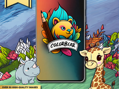 😍 ColorBear: The Ultimate Coloring Book App for Kids ! adorable android app animals cartoon coloring coloring book creative cute drawing fable farm food for children for kids graphic design illustration logo mobile app ui wild