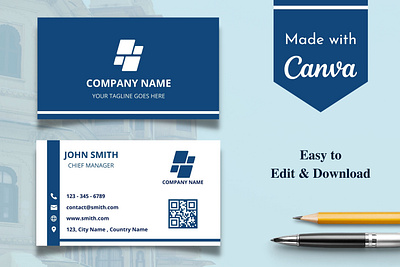 Blue & White Business Card Template | Canva Business Card abstract attractive blue branding business card canva design graphic design illustration logo minimal modern template ui vector white