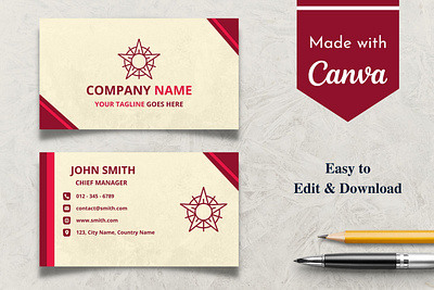 Red Business Card Template on Beige Background abstract attractive beige branding business card canva design graphic design illustration logo minimal modern red template ui