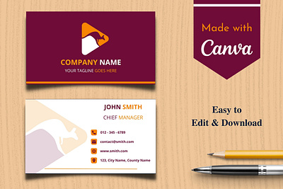 Red & Yellow Business Card Template | Canva Business Card abstract attractive branding business card canva design graphic design illustration logo minimal modern red template ui yellow