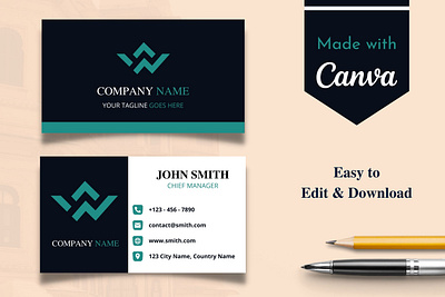 Black & Green Business Card Template | Canva Business Cards abstract attractive black branding business card canva design graphic design green illustration logo minimal modern template ui