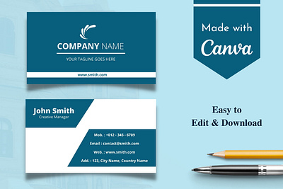 Blue & White Business Card Template | Canva Business Card abstract attractive blue branding business card canva design graphic design illustration logo minimal modern template ui white