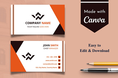 Black & Orange Business Card Template | Canva Business Cards abstract attractive black business card canva design illustration minimal modern orange template ui white