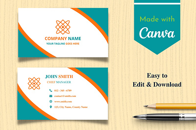 Sea Green & Orange Business Card Template | Canva Template abstract attractive blue branding business card canva design graphic design illustration logo minimal modern sea green template ui