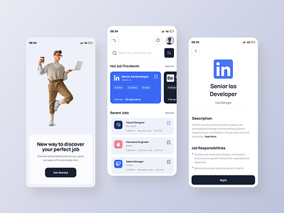 Job Finder Platform - Connect, Find & Get Hired employee freeelance app hire hiring ios iphone job job board job finder job platform jobfinder minimalist mobapp mobile app search slick ui uiux ux work