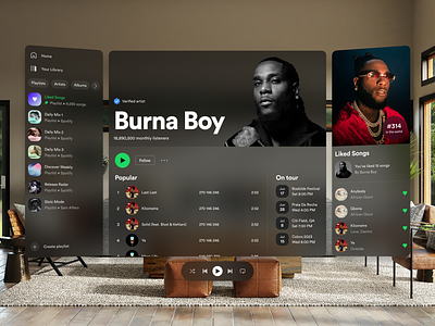 Spotify – Spatial UI Interface (Apple Vision Pro) 3d ui apple ui apple vision pro ar design ar ui augmented reality desktop immersive design ios music app spatial ui spotify user experience web