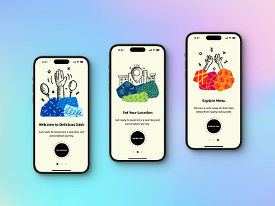 Delicious Dash : Food Delivery Application Onboarding Process application concept location login mobile app mobile application onboarding signup ui ui design ux design