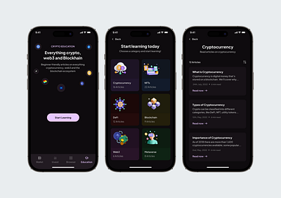 In-app crypto academy for DEX app design mobile ui ux web3