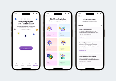 In-app crypto academy for DEX app design mobile ui ux web3