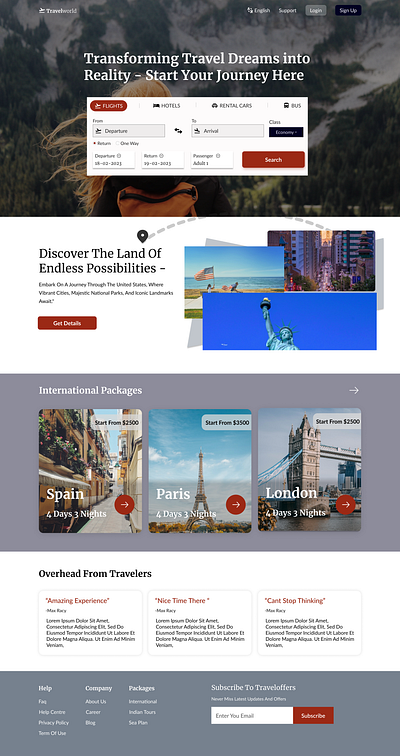 landing page for travel company app dailyui figma screen screens travel ui ux webdesign