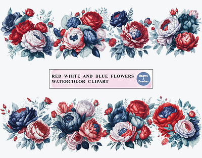 Red White and Blue Flowers Watercolor Clipart Bundle 4th of july 4th of july png clipart design digital art digital download flower clipart flower illustration flower sublimation flower watercolor fourth of july graphic design illustration illustration flowers patriotic clipart patriotic floral png watercolor watercolor flower wedding