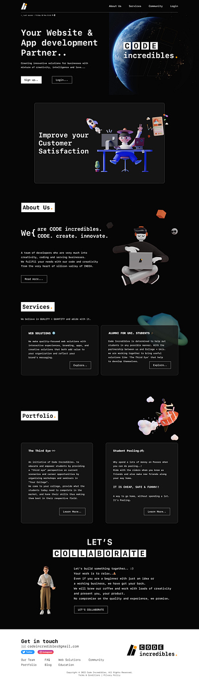 Mono Style Design of Code Incredibles. 3d animation app branding community company design development graphic design illustration motion graphics services ui