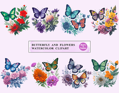 Butterfly and Flowers Watercolor Clipart Bundle butterfly and flowers butterfly floral butterfly floral bundle butterfly floral design butterfly floral sublimation butterfly floral watercolor clipart colorful butterfly colorful flowers design digital art digital download floral butterfly graphic design illustration png watercolor watercolor butterfly and flowers