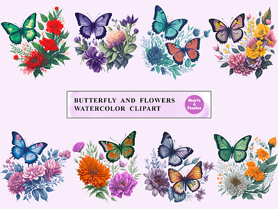 Butterfly and Flowers Watercolor Clipart Bundle butterfly and flowers butterfly floral butterfly floral bundle butterfly floral design butterfly floral sublimation butterfly floral watercolor clipart colorful butterfly colorful flowers design digital art digital download floral butterfly graphic design illustration png watercolor watercolor butterfly and flowers