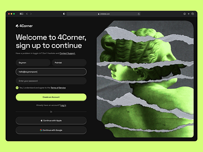 4Corner — Sign Up Website Design | Concept app create account design form log in login new account product product design sign in sign up sign up form signin signup ui ui design user interface web