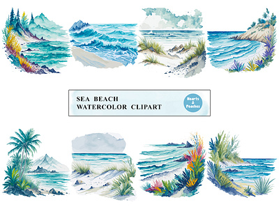 Sea Beach Watercolor Clipart Bundle beach beach bundle beach design beach sublimation beach wall art beach watercolor clipart design digital art digital download graphic design illustration png sea beach summer summer beach summer clipart summer sea beach watercolor watercolor beach