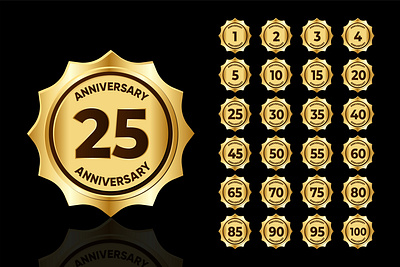 Set of anniversary golden color for celebration event. 90 anniversary badge ceremony illustration