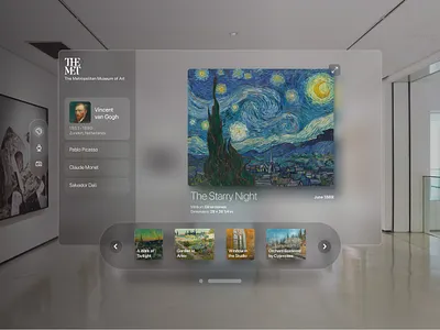 Art Museum Concept- Spatial Design 3d ui apple headset apple vision pro ar art art gallery augmented reality blur design glassmorphism interface museum painting spatial spatial ui trend ui virtual reality vision os vr
