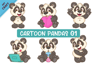 Set of Cartoon Pandas 01. mascot