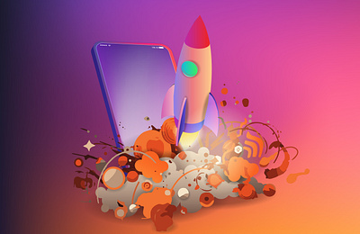 A space rocket takes off from a mobile phone and there is a lot launch