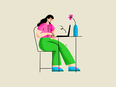 A Working Girl 2d branding childrens book corporate design digital art digital illustration flat girl illustration laptop office procreate ui vector wfh woman working working from home