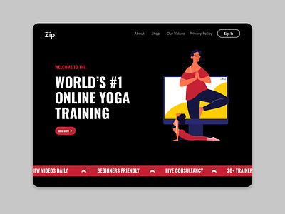 Zip | Online Yoga Training branding design fitness graphic design landingpage meditation ui ux yoga