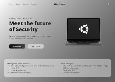 Laptop Website UI Design dark design glass glassy gradient graphic design illustration landing page design laptop linux website logo ubuntu ubuntu website ui web website