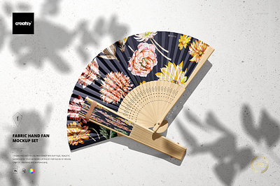 Fabric Hand Fan Mockup Set feminine