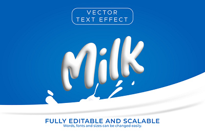 Milk text effect with blue background 3d