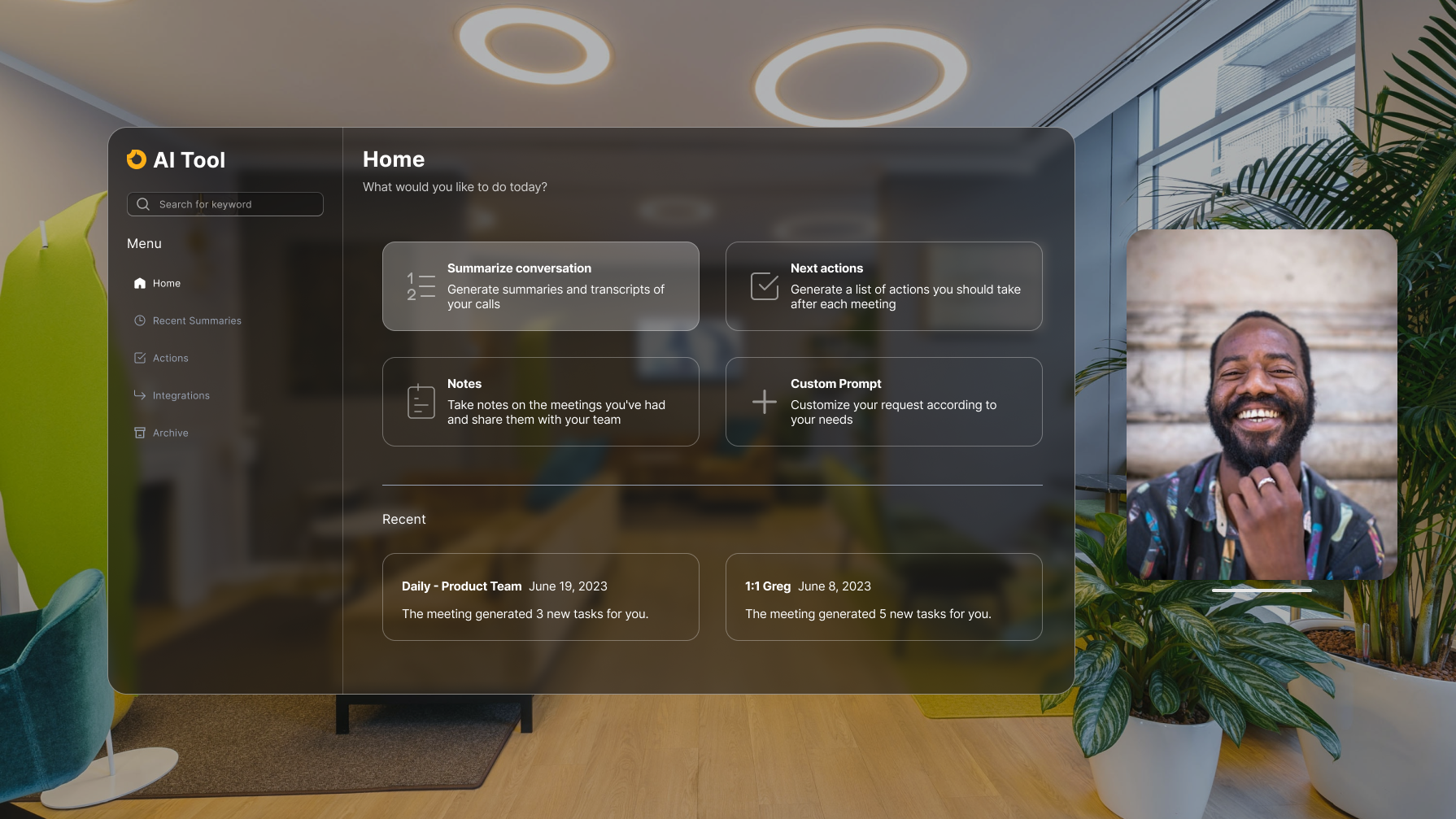 Vision Pro - AI Software ai google meet software summarization ui video call vision pro visionpro zoom