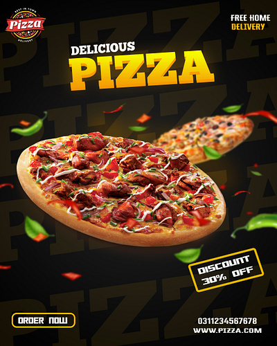 Pizza Poster For Restaurant. 3d branding design graphic design illustration logo typography ui ux vector