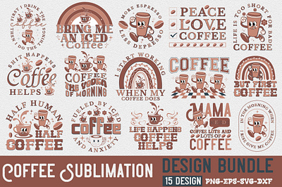 Coffee Sublimation Design Bundle movie characters png