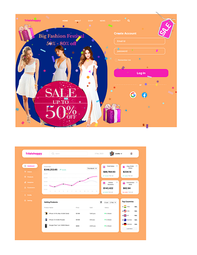 Trialshoppy create account and sales dashboard webpage app branding design graphic design illustration logo typography ui ux vector