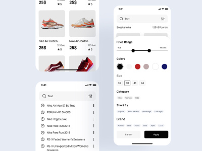 Shoes app Search and filter UI UX design app app filter design filter fitness app ui minimal mobile app search sheos app ui ui ux ux