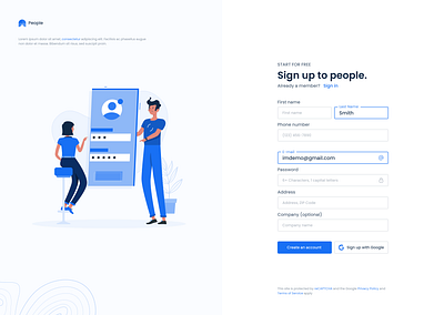 Sign up page - People branding graphic design illustration landing page typography