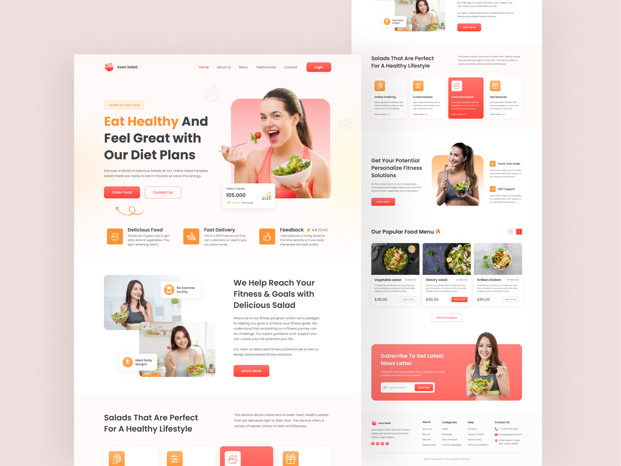 Online Salad Food Restaurant Website Landing Page Design business commercial delivery ecommerce figma food grocery healthy food landingpage landingpage ui online shop order payment restaurant salad ui web design website website design website ui