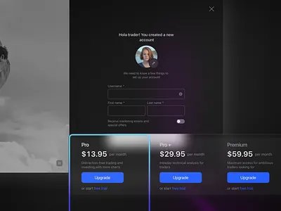 Sign up page, pricing ui elements price register sign up subscribe trading ui