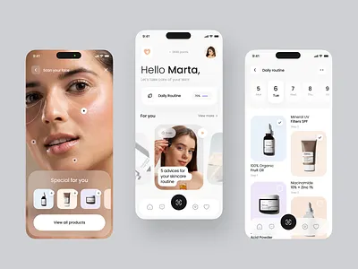Skin Care App design app beauty app beauty products cosmetics app cosmetology app cosmetology product app creme makeup minimal mobile app organic skincare personal treatment saas skin skincare ui ux