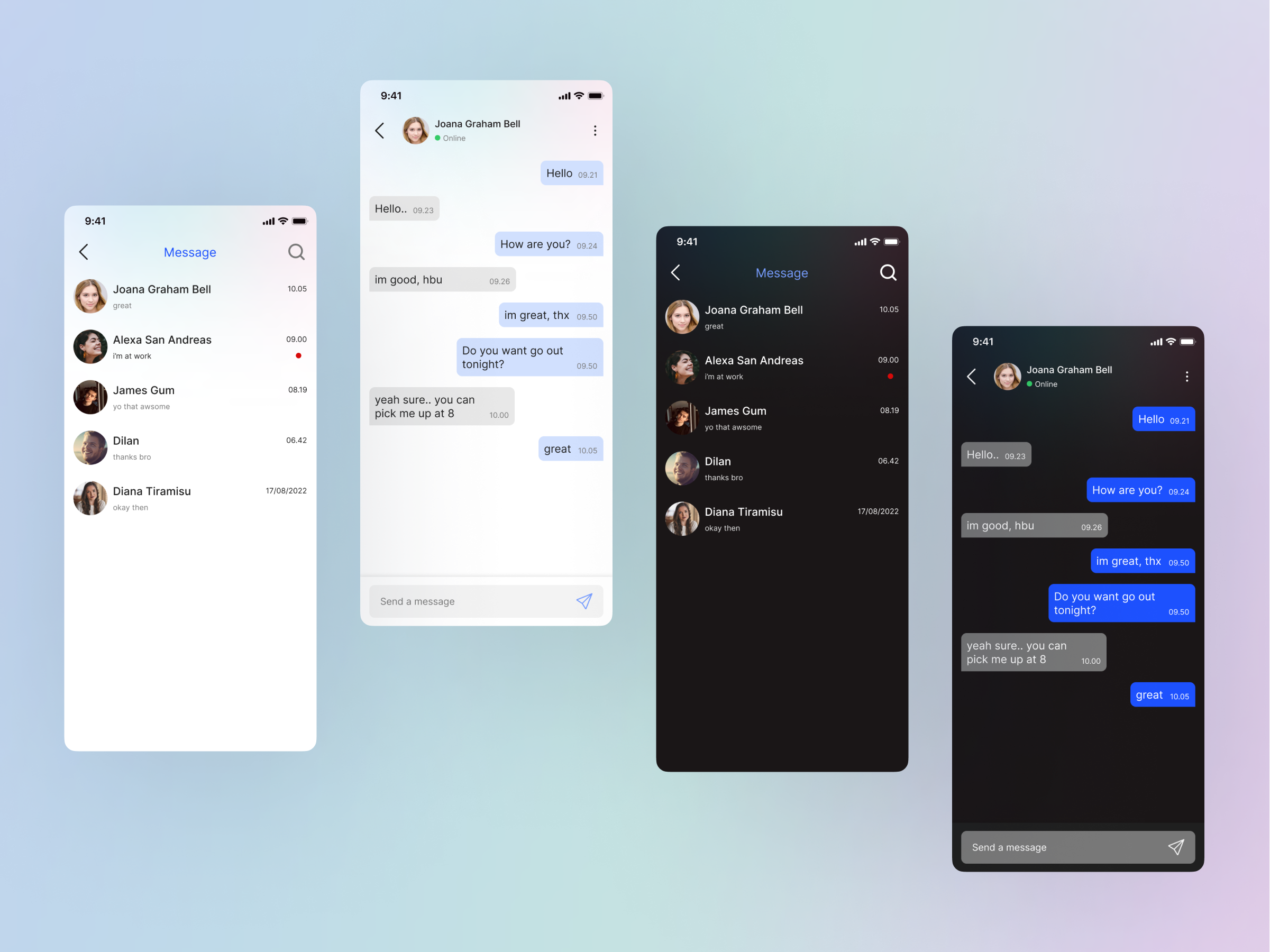 Message Mobile App android app chat dark darkmode design ios message mobile pesan ui uidesign user ux