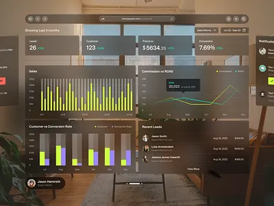 HoneyQuote Insurance - Spatial Design ai apple vision pro arvr browser charts dashboard data table dropdown graphs honeyquote insurance portal insured dashboard notification slider spatial design ui design user dashboard ux design website widgets