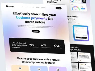 ROUND : Fintech Saas Landing page. colourful ui ux design financial website fintech app website fintech website gradient website ui ux design landing page landing page ui ux latest ui ux design popular 1 pro ui ux design saas saas website trending trending ui ux design ui ux design web design website website ui ux website ui ux design