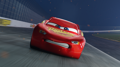 Lightning mcqueen on racingtrack 3d car cartoon disney night pixar race speed