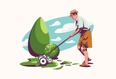 Man mowing the lawn adobe illustrator character cut cut the lawn green illustration lawn man summer tree vector vector illustration vectorart
